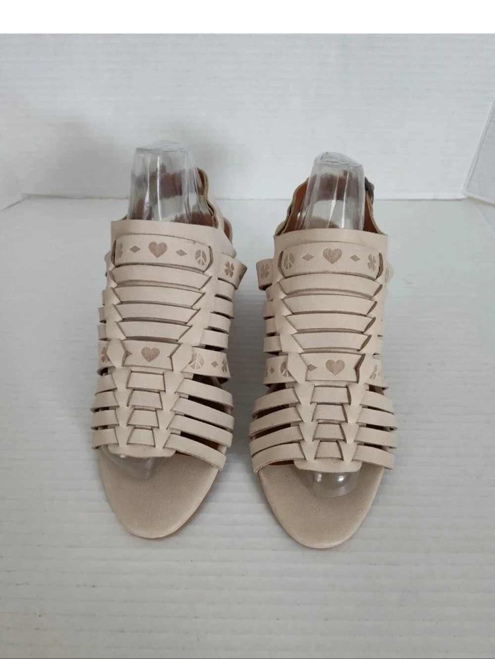 Lucky Brand Leather Sandals Beige Size 6.5 Natissha Block Heel Strappy Slingback